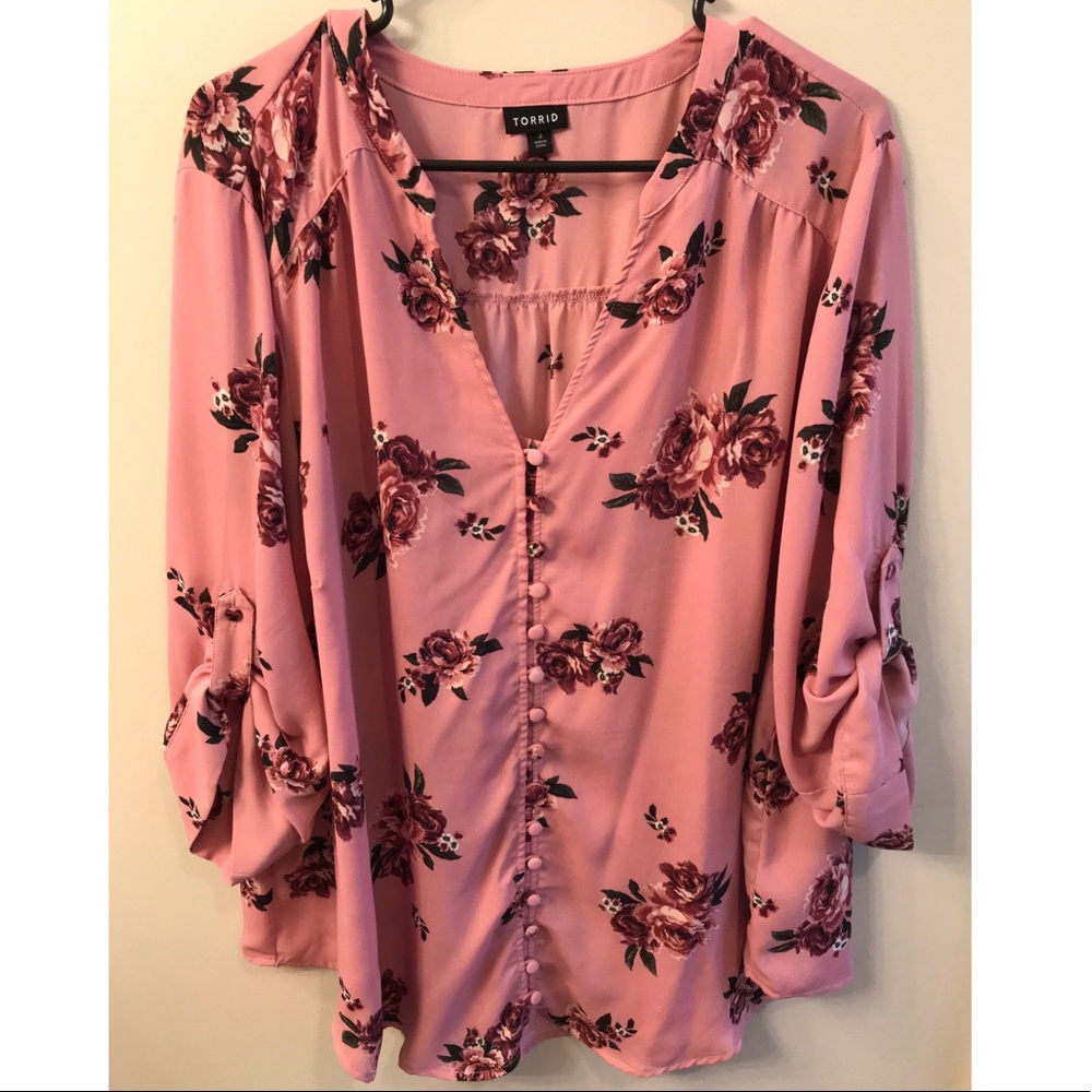 Plus size floral pink top